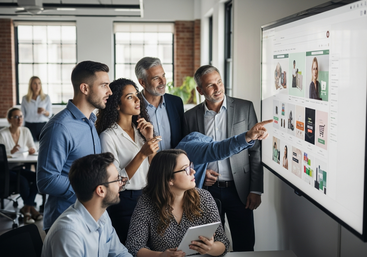 Equipe trabalhando em estratégia de e-commerce